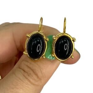 Monet Vintage Black Onyx Cabochon French Hook Earrings